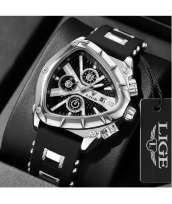 LIGE Reloj analógico de cuarzo para hombre, accesorio de pulsera resistente al agua con cronógrafo triangular, complemento mascu