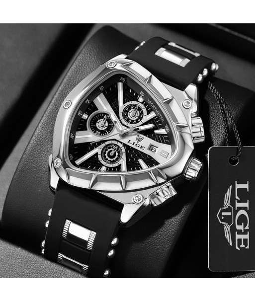 LIGE Reloj analógico de cuarzo para hombre, accesorio de pulsera resistente al agua con cronógrafo triangular, complemento mascu