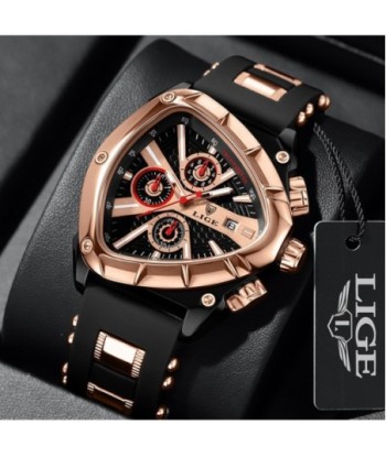 LIGE Reloj analógico de cuarzo para hombre, accesorio de pulsera resistente al agua con cronógrafo triangular, complemento mascu