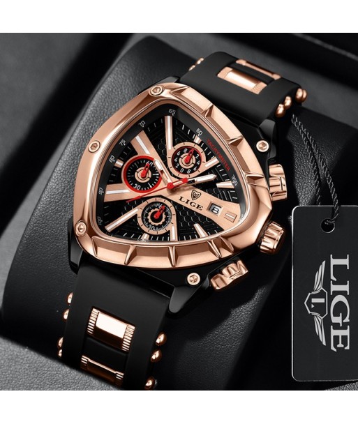 LIGE Reloj analógico de cuarzo para hombre, accesorio de pulsera resistente al agua con cronógrafo triangular, complemento mascu