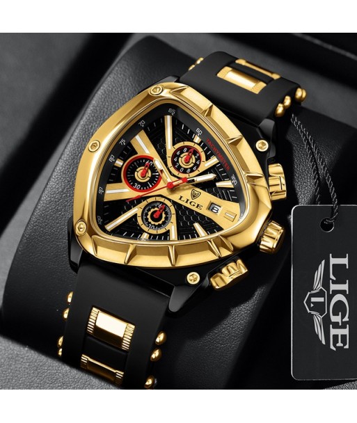 LIGE Reloj analógico de cuarzo para hombre, accesorio de pulsera resistente al agua con cronógrafo triangular, complemento mascu