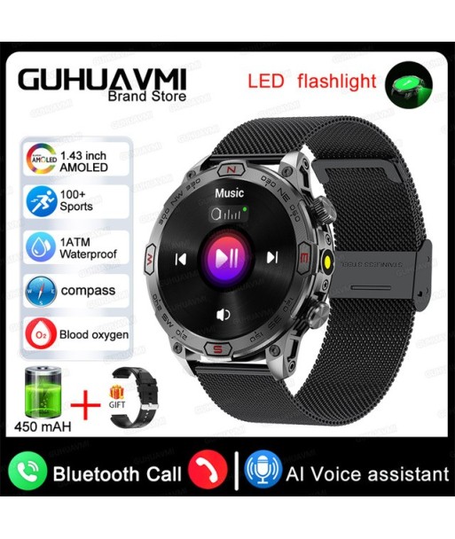 Outdoor Smart Watch 1.43 Inch Screen 1ATM Waterproof Bluetooth Call GPS Motion Trajectory Watch for Android IOS