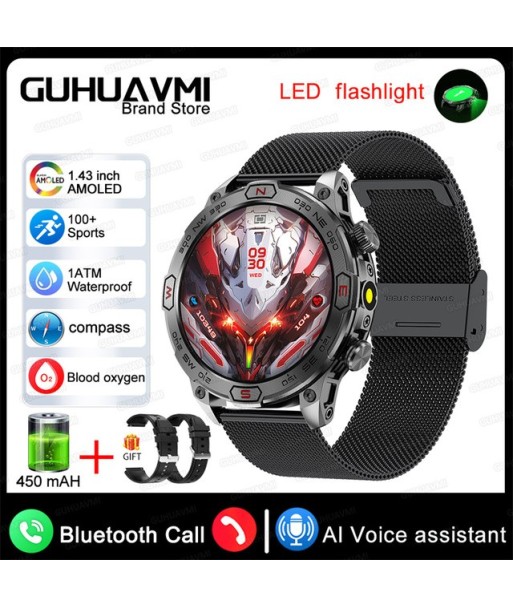 Outdoor Smart Watch 1.43 Inch Screen 1ATM Waterproof Bluetooth Call GPS Motion Trajectory Watch for Android IOS