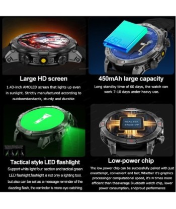 Outdoor Smart Watch 1.43 Inch Screen 1ATM Waterproof Bluetooth Call GPS Motion Trajectory Watch for Android IOS