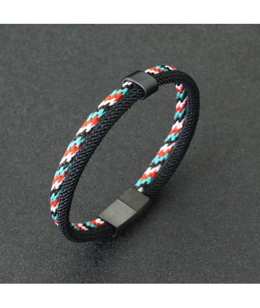 Men's Fashion Black Detachable Magnetic Buckle Stainless Steel Bracelet Bicolor Rope Nautical Bracelet Boho Style