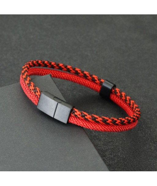 Men's Fashion Black Detachable Magnetic Buckle Stainless Steel Bracelet Bicolor Rope Nautical Bracelet Boho Style