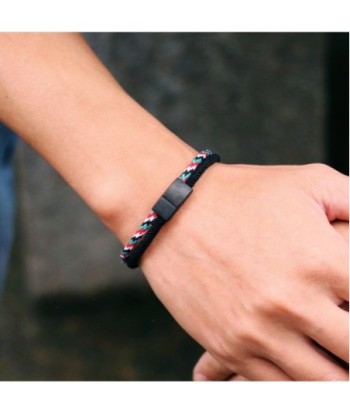 Men's Fashion Black Detachable Magnetic Buckle Stainless Steel Bracelet Bicolor Rope Nautical Bracelet Boho Style