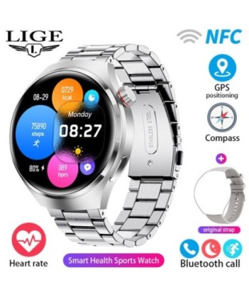 LIGE Smart Watch 4 Men IPS Screen Bluetooth Call GPS Tracker NFC Access Control Heart Rate Blood Sugar Smartwatch