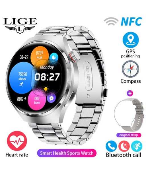 LIGE Smart Watch 4 Men IPS Screen Bluetooth Call GPS Tracker NFC Access Control Heart Rate Blood Sugar Smartwatch