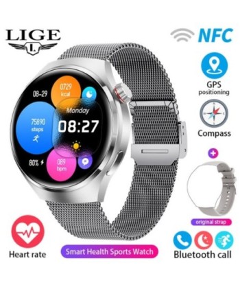 LIGE Smart Watch 4 Men IPS Screen Bluetooth Call GPS Tracker NFC Access Control Heart Rate Blood Sugar Smartwatch