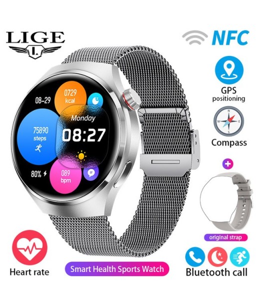 LIGE Smart Watch 4 Men IPS Screen Bluetooth Call GPS Tracker NFC Access Control Heart Rate Blood Sugar Smartwatch