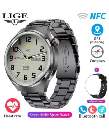 LIGE Smart Watch 4 Men IPS Screen Bluetooth Call GPS Tracker NFC Access Control Heart Rate Blood Sugar Smartwatch
