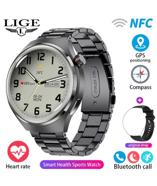 LIGE Smart Watch 4 Men IPS Screen Bluetooth Call GPS Tracker NFC Access Control Heart Rate Blood Sugar Smartwatch