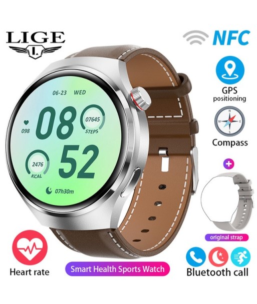 LIGE Smart Watch 4 Men IPS Screen Bluetooth Call GPS Tracker NFC Access Control Heart Rate Blood Sugar Smartwatch