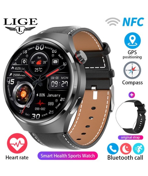 LIGE Smart Watch 4 Men IPS Screen Bluetooth Call GPS Tracker NFC Access Control Heart Rate Blood Sugar Smartwatch