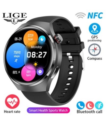 LIGE Smart Watch 4 Men IPS Screen Bluetooth Call GPS Tracker NFC Access Control Heart Rate Blood Sugar Smartwatch